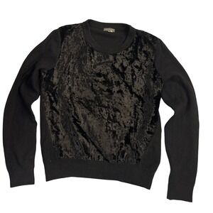 Vince Camuto Black Velvet Knit‎ Sweater Pullover Crew Neck Womens Sz S